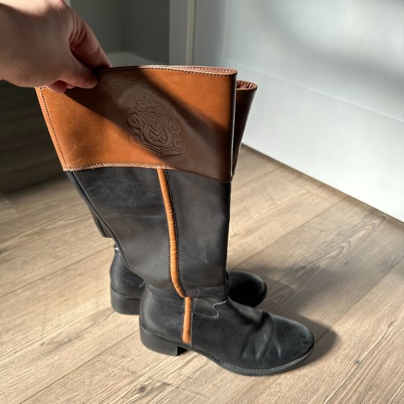 Franco Sarto Two-Tone Riding Boot Black Brown Zipper Size 7.5 - Picture 2 of 5